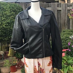 Black Rivet Faux-Leather Moto Jacket